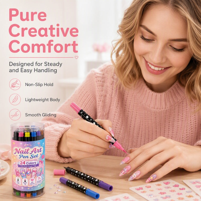 🎉Over 35k+ Sold!💅🎨24‑Colors Dual‑Ended Nail Art Pens‑DIY Manicure Drawing Set🎁