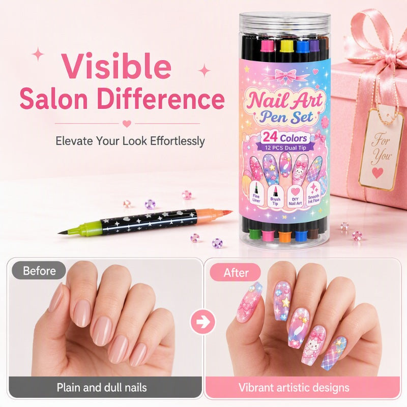 🎉Over 35k+ Sold!💅🎨24‑Colors Dual‑Ended Nail Art Pens‑DIY Manicure Drawing Set🎁