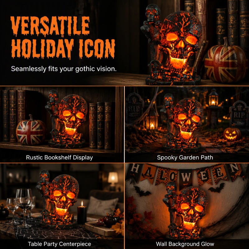📢📢40% OFF !! ⏰Halloween Resin Skull Lamp Glowing Tabletop Ornament