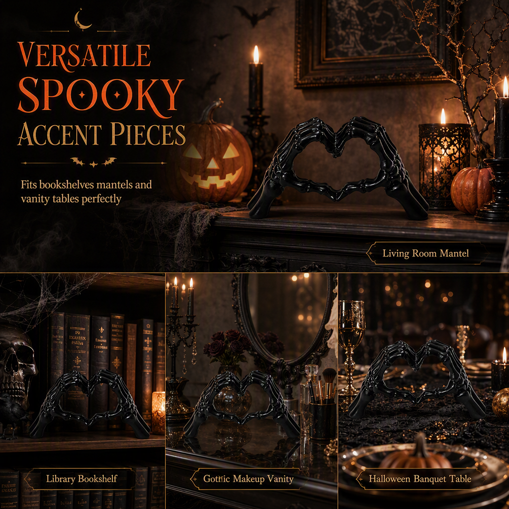 📢📢50% OFF !! ⏰Halloween Resin Skeleton Figurine with Heart Hand Gesture for Home Bedroom Desktop Decoration