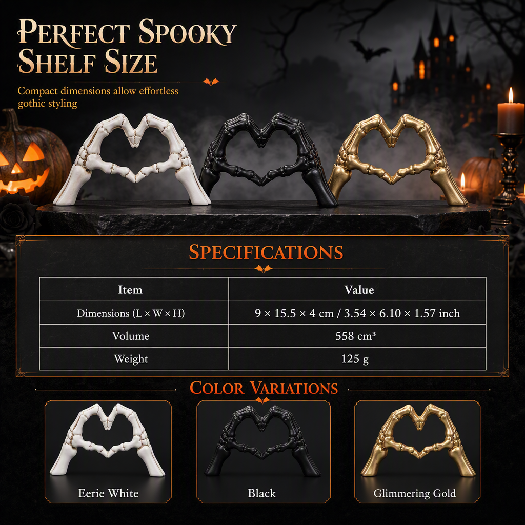 📢📢50% OFF !! ⏰Halloween Resin Skeleton Figurine with Heart Hand Gesture for Home Bedroom Desktop Decoration
