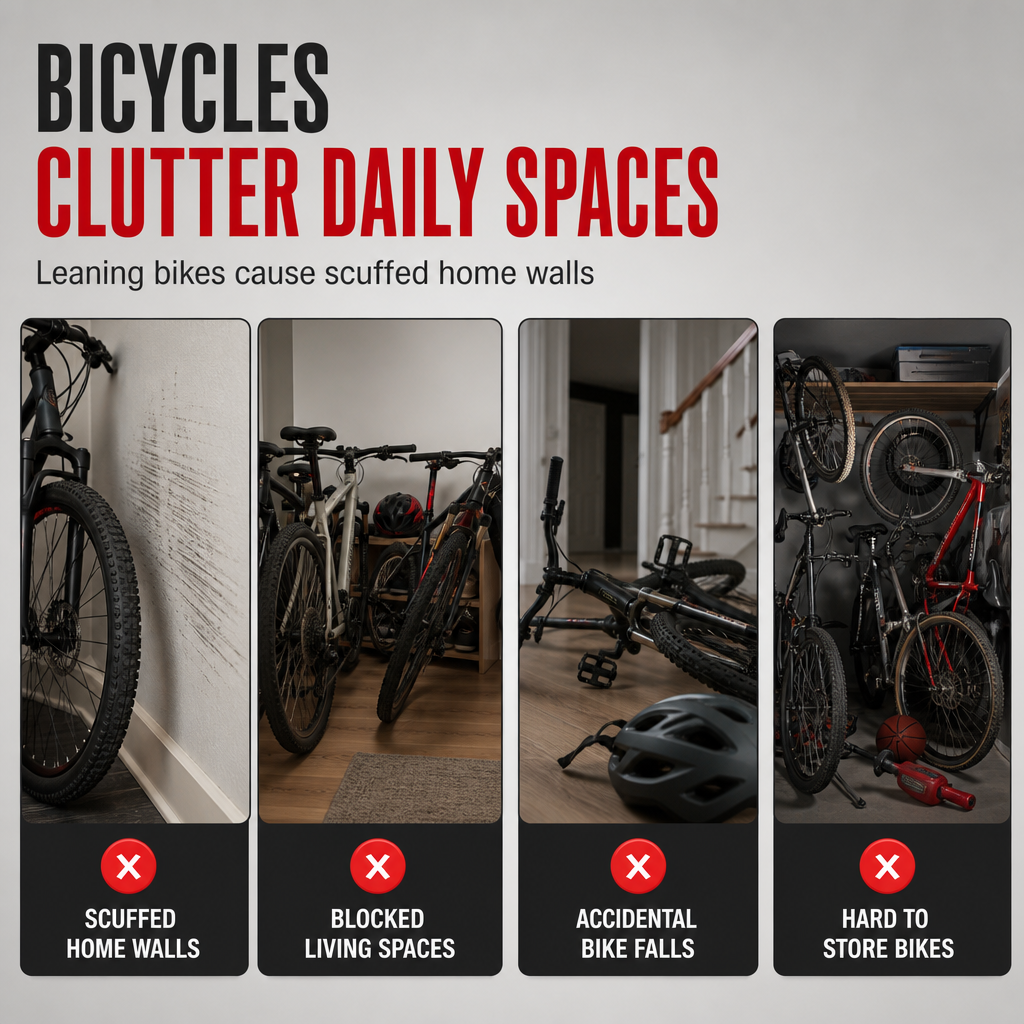 🚲 Vertical Bike Parking Rack: Foldable Steel Stand, Adjustable Height, Space-Saving