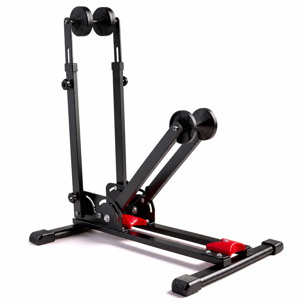 🚲 Vertical Bike Parking Rack: Foldable Steel Stand, Adjustable Height, Space-Saving