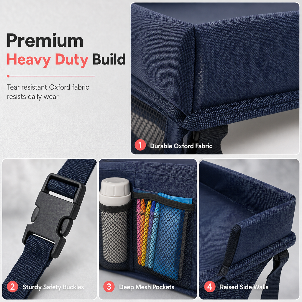 🚗 50% OFF NOW! 🎨 Kids Car Seat Travel Tray – Drawing Board & Storage Organizer – Stable Desk for Long Drives ✏️