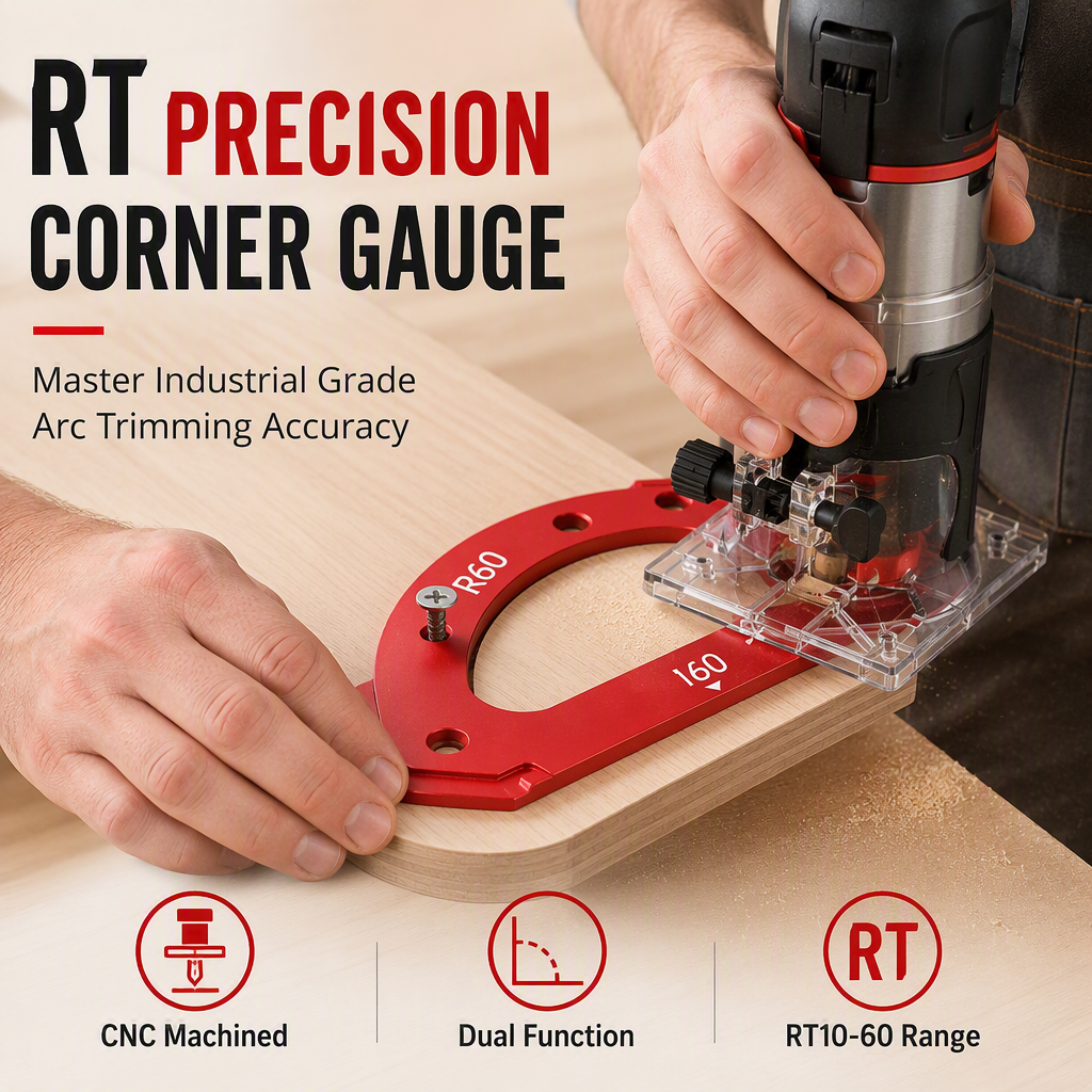 ⏳Time-Limited Special⏰Router Template – Round Corner R Angle Jig, CNC Machined Alloy & Non-Slip Stop Blocks – For Woodworking & Wardrobe DIY 🔧