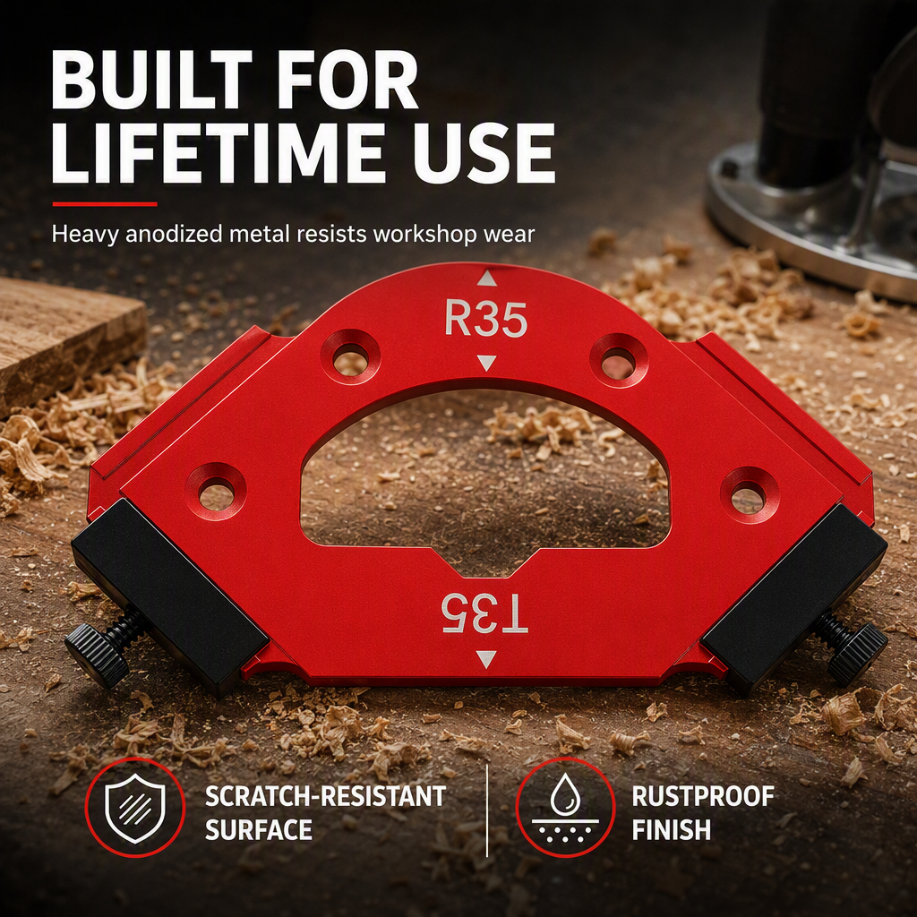 ⏳Time-Limited Special⏰Router Template – Round Corner R Angle Jig, CNC Machined Alloy & Non-Slip Stop Blocks – For Woodworking & Wardrobe DIY 🔧